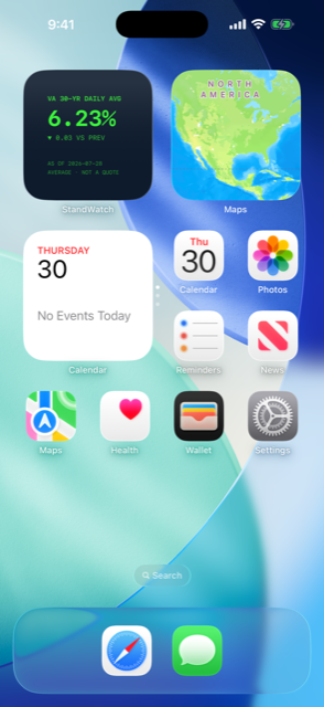 StandWatch home screen rate widget