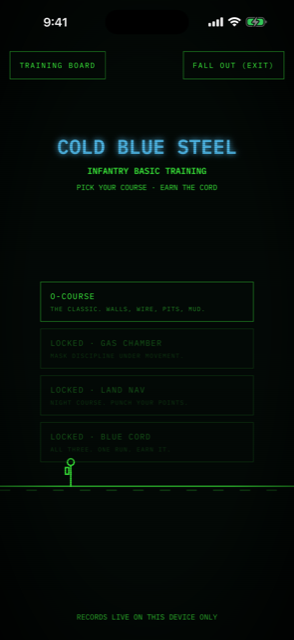 COLD BLUE STEEL infantry training course menu