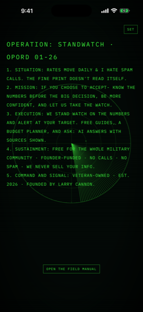 OPERATION STANDWATCH opening orders screen